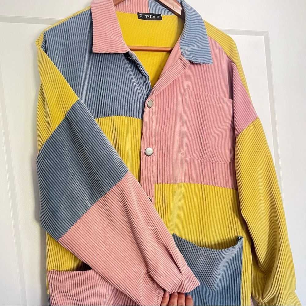 SHEIN Corduroy Color Block Drop Shoulder Shacket - Size M